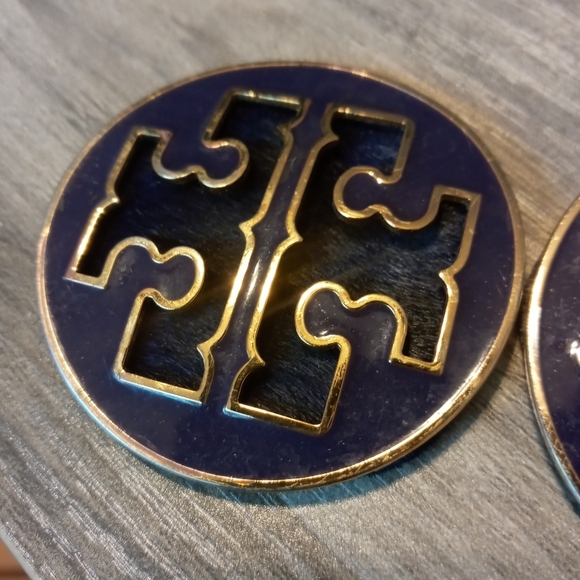Tory burch pair of Navy blue golden trim Replacement Shoe Logo Medallions 2" EA - Picture 2 of 6